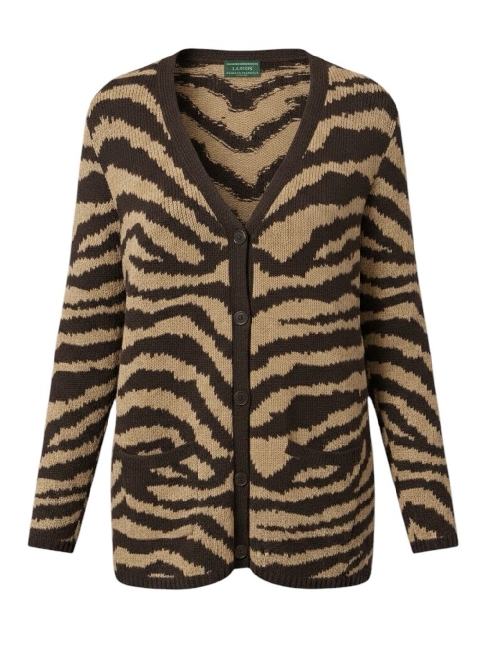 Vintage Lauren Ralph Lauren Hand Knit Linen Cotton Zebra Print Cardigan Size P/S - Picture 9 of 9